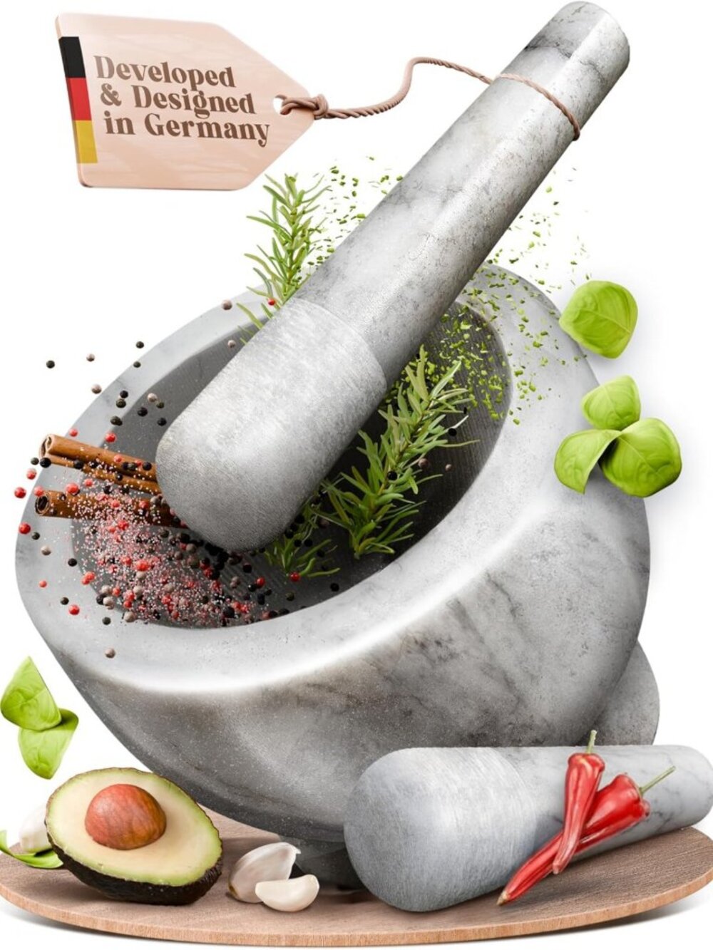 Elegant White Marble Mortar and Pestle Set - 5-Cup Kitchen Essential for Spices